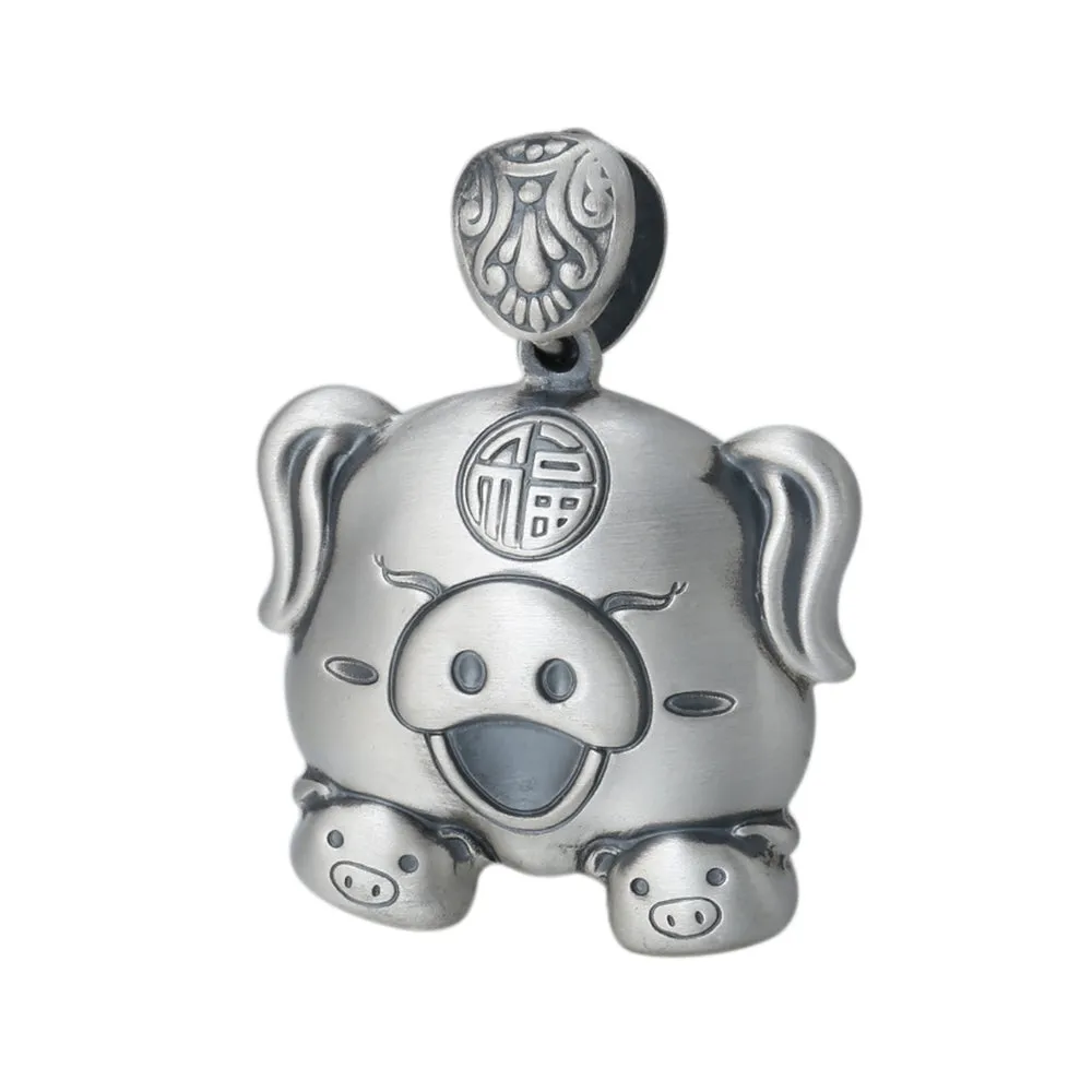 Real Solid 999 Sterling Silver Pendants Animal Pig Lucky Fashion Jewelry