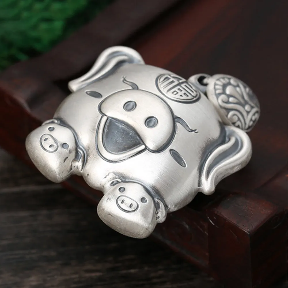 Real Solid 999 Sterling Silver Pendants Animal Pig Lucky Fashion Jewelry