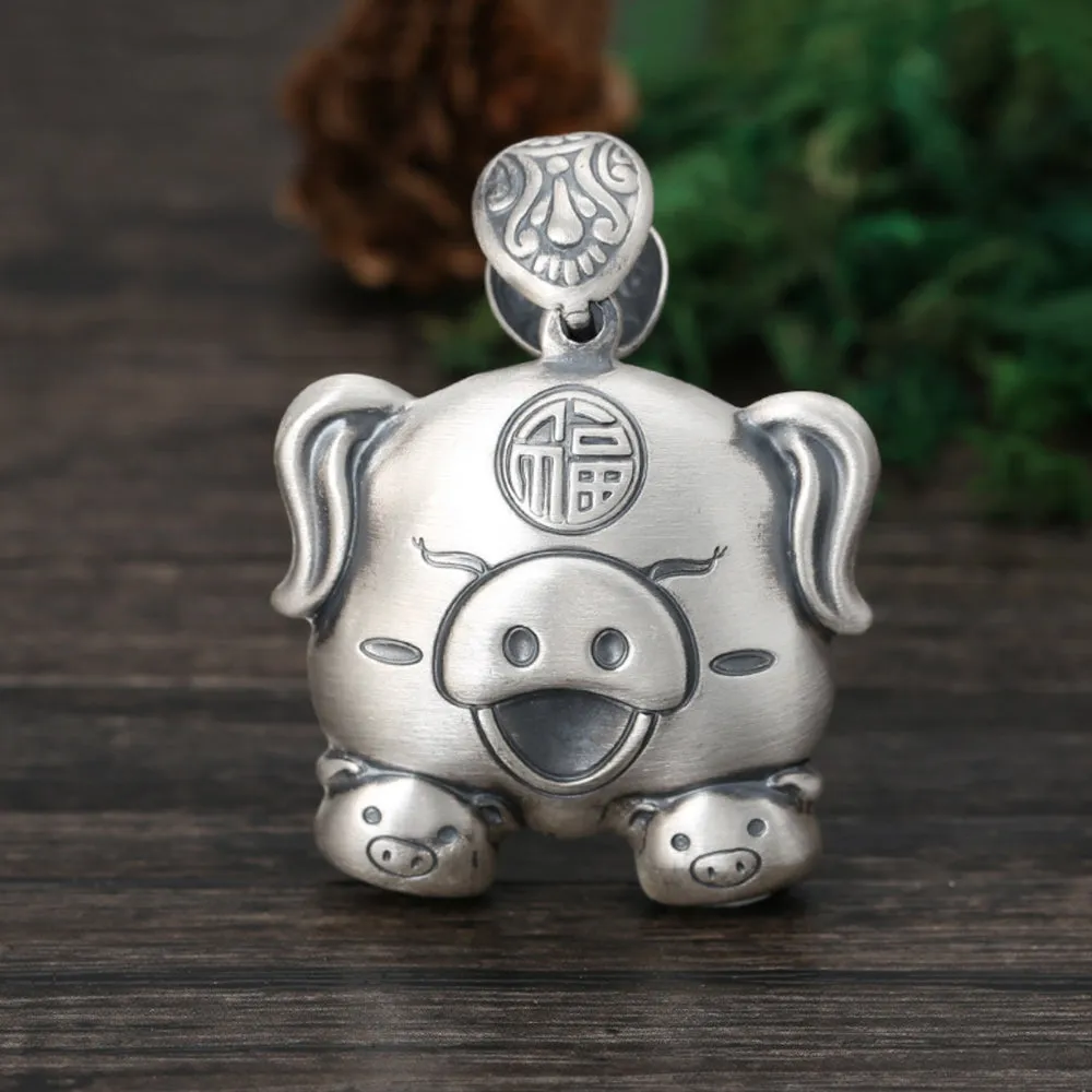 Real Solid 999 Sterling Silver Pendants Animal Pig Lucky Fashion Jewelry
