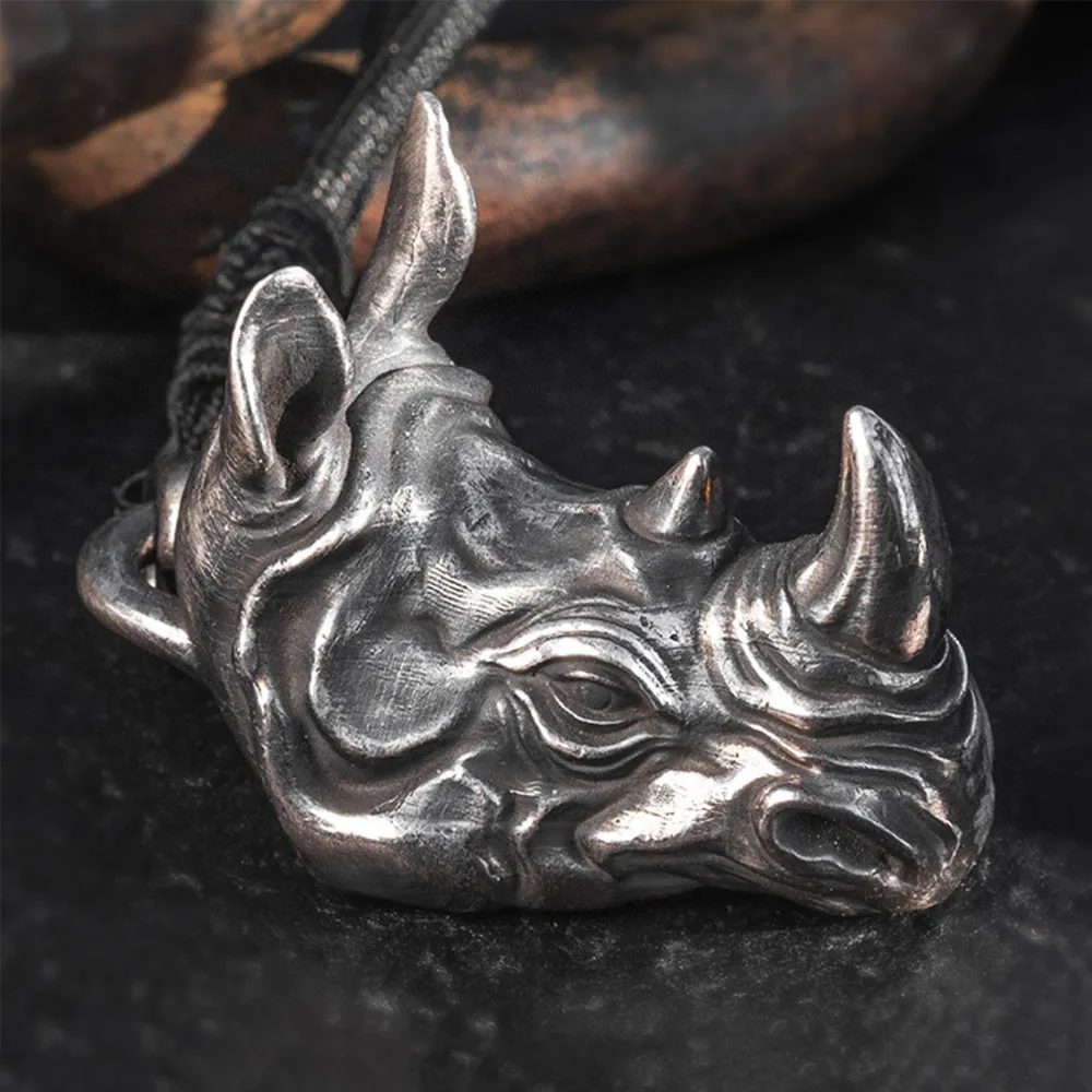 Real Solid 999 Sterling Silver Pendants Animal Rhinoceros Om Mani Padme Hum Jewelry