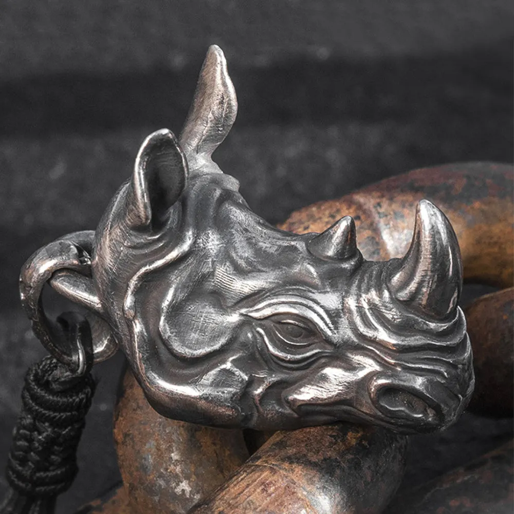 Real Solid 999 Sterling Silver Pendants Animal Rhinoceros Om Mani Padme Hum Jewelry