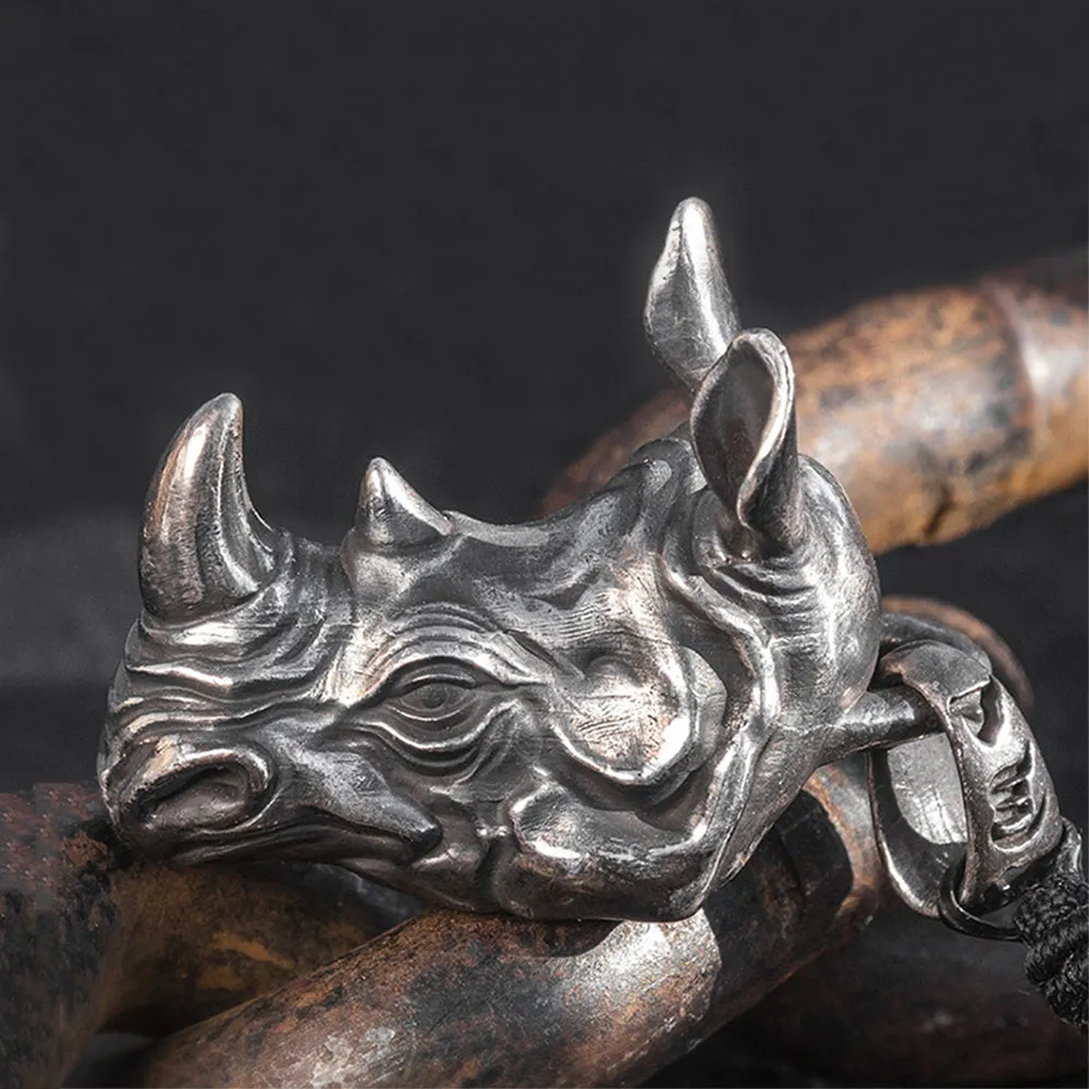 Real Solid 999 Sterling Silver Pendants Animal Rhinoceros Om Mani Padme Hum Jewelry