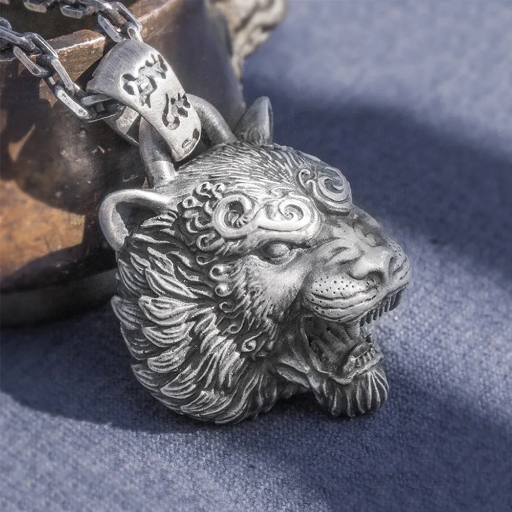 Real Solid 999 Sterling Silver Pendants Animal Zodiac Tiger Om Mani Padme Hum Jewelry