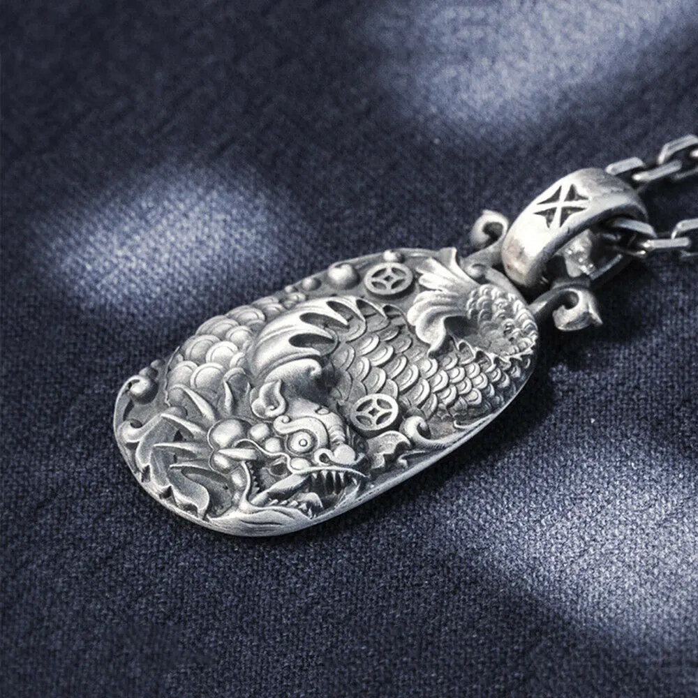 Real Solid 999 Sterling Silver Pendants Dragon Fish Animal Coin Jewelry