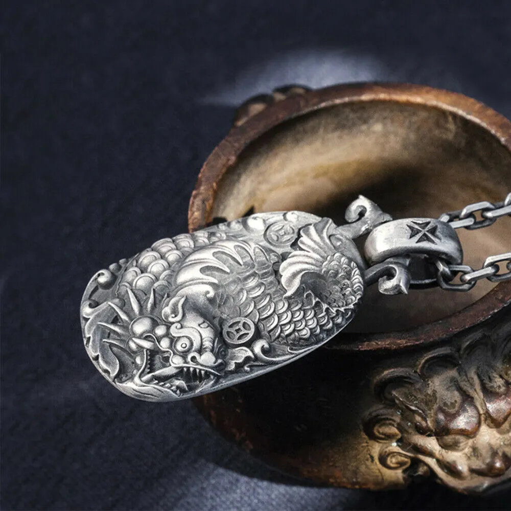 Real Solid 999 Sterling Silver Pendants Dragon Fish Animal Coin Jewelry