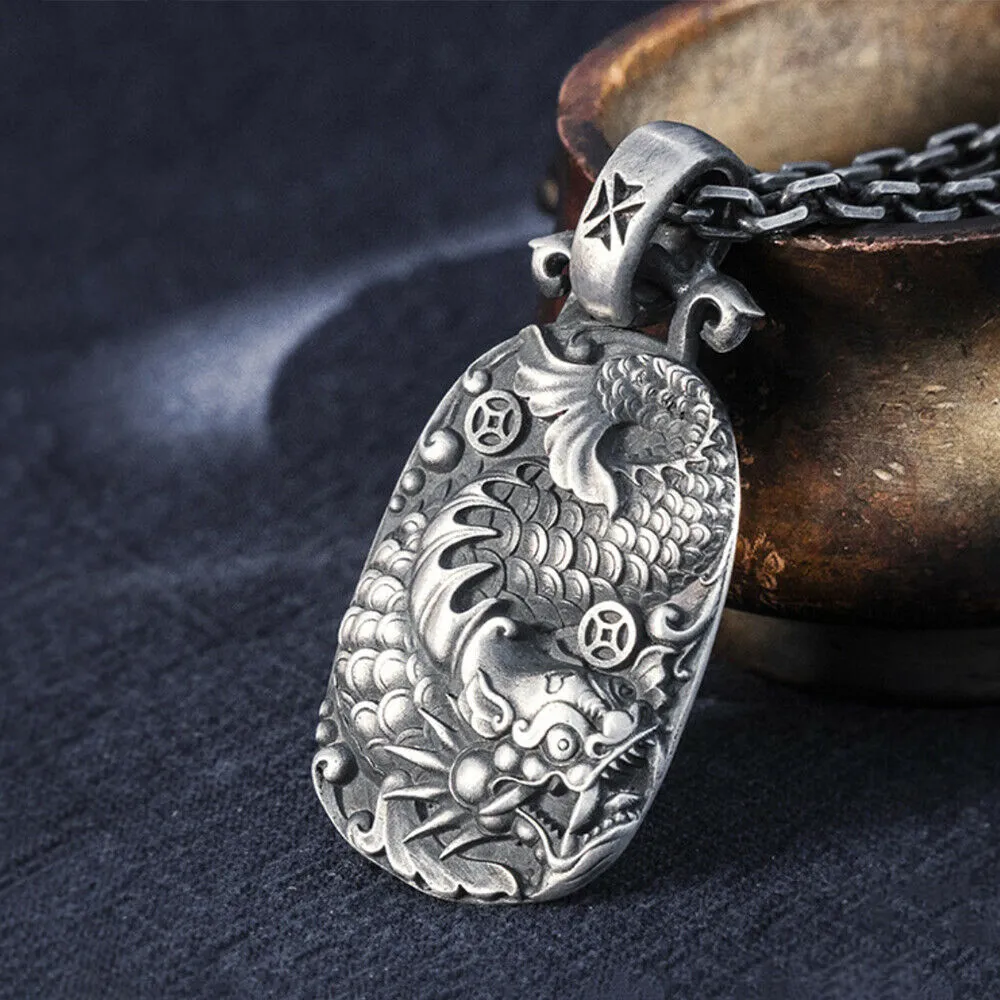 Real Solid 999 Sterling Silver Pendants Dragon Fish Animal Coin Jewelry