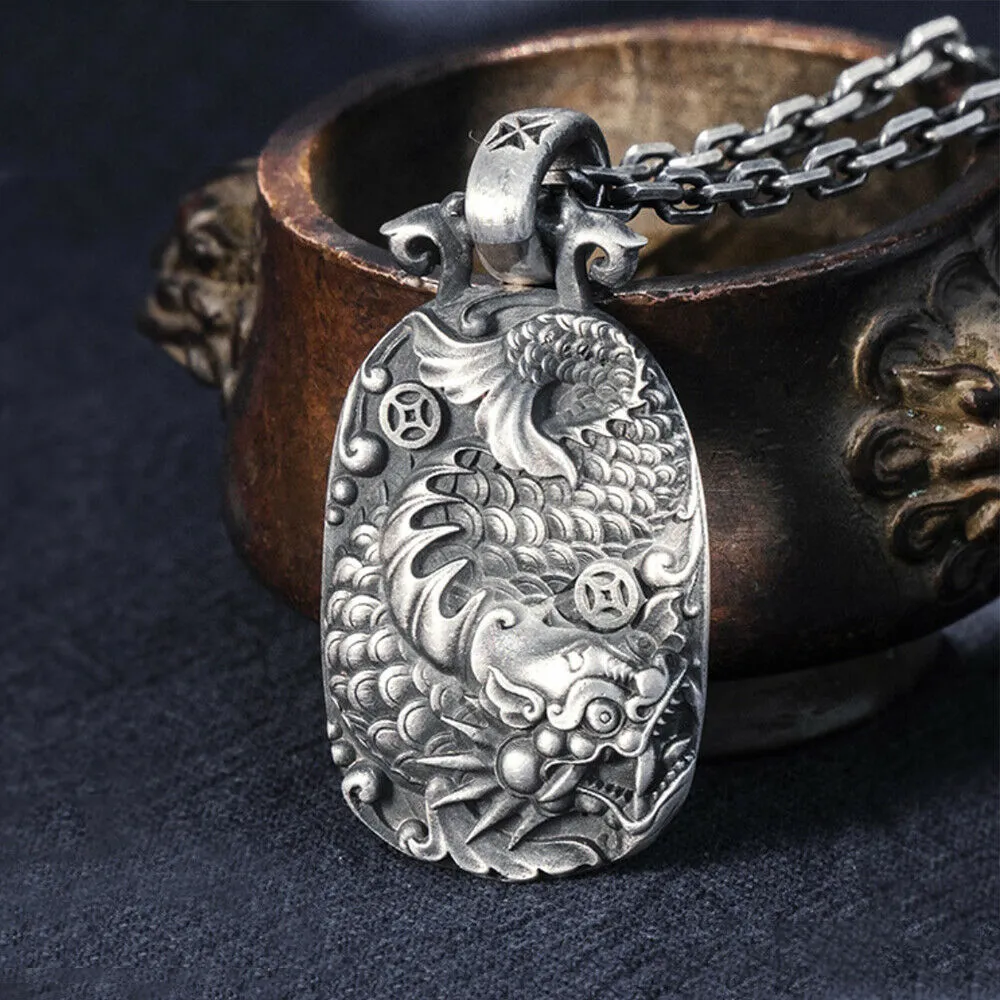 Real Solid 999 Sterling Silver Pendants Dragon Fish Animal Coin Jewelry