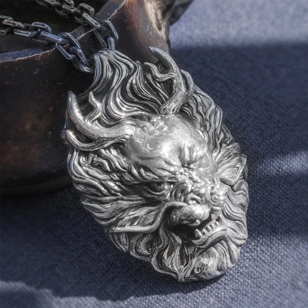 Real Solid 999 Sterling Silver Pendants Dragon Head Animal Fashion