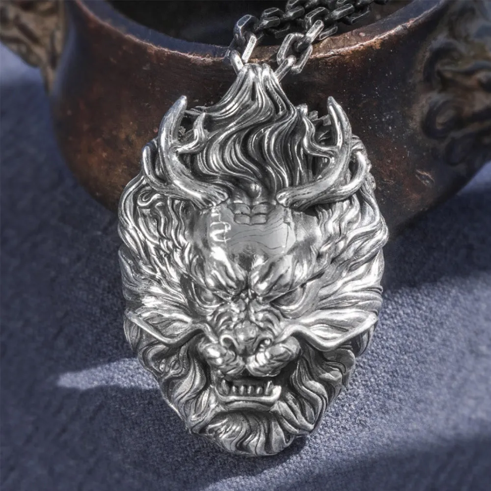 Real Solid 999 Sterling Silver Pendants Dragon Head Animal Fashion