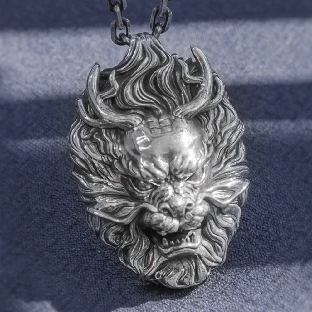 Real Solid 999 Sterling Silver Pendants Dragon Head Animal Fashion