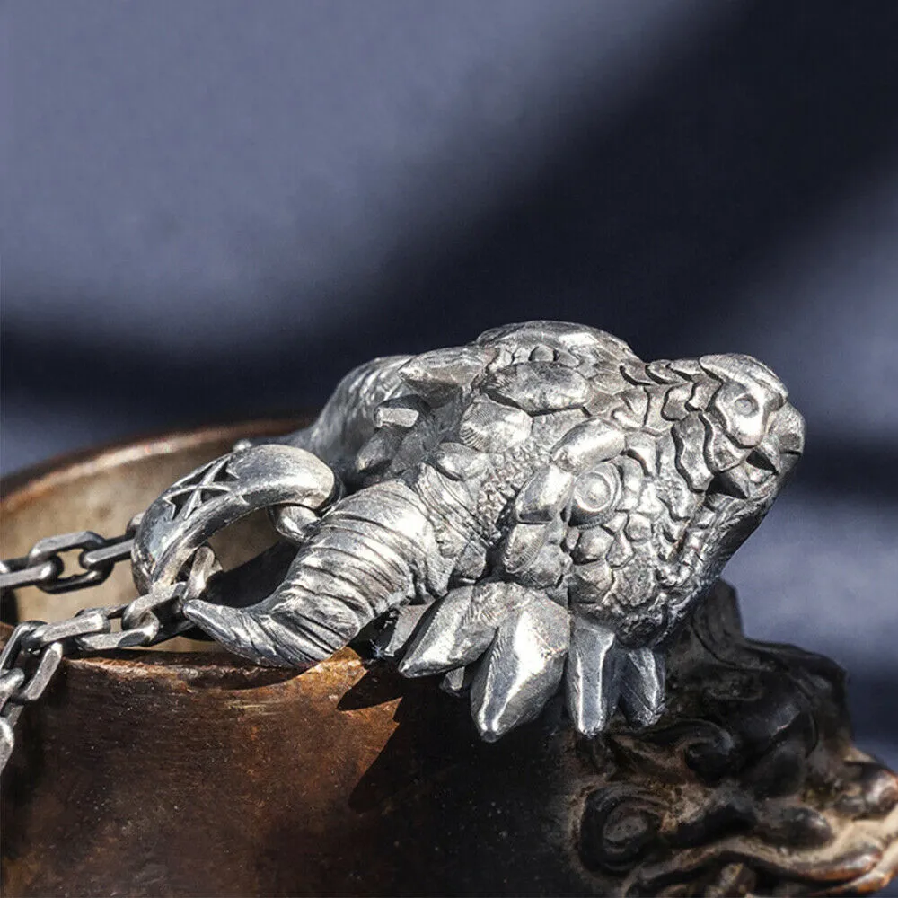 Real Solid 999 Sterling Silver Pendants Dragon King Animal Head Jewelry