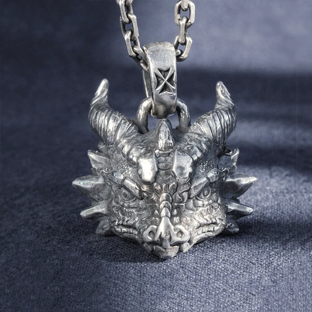 Real Solid 999 Sterling Silver Pendants Dragon King Animal Head Jewelry