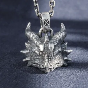 Real Solid 999 Sterling Silver Pendants Dragon King Animal Head Jewelry