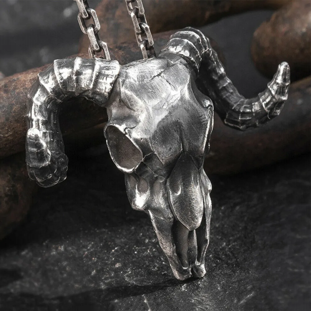 Real Solid 999 Sterling Silver Pendants Ram Head Goat Animal Horn Gothic Jewelry