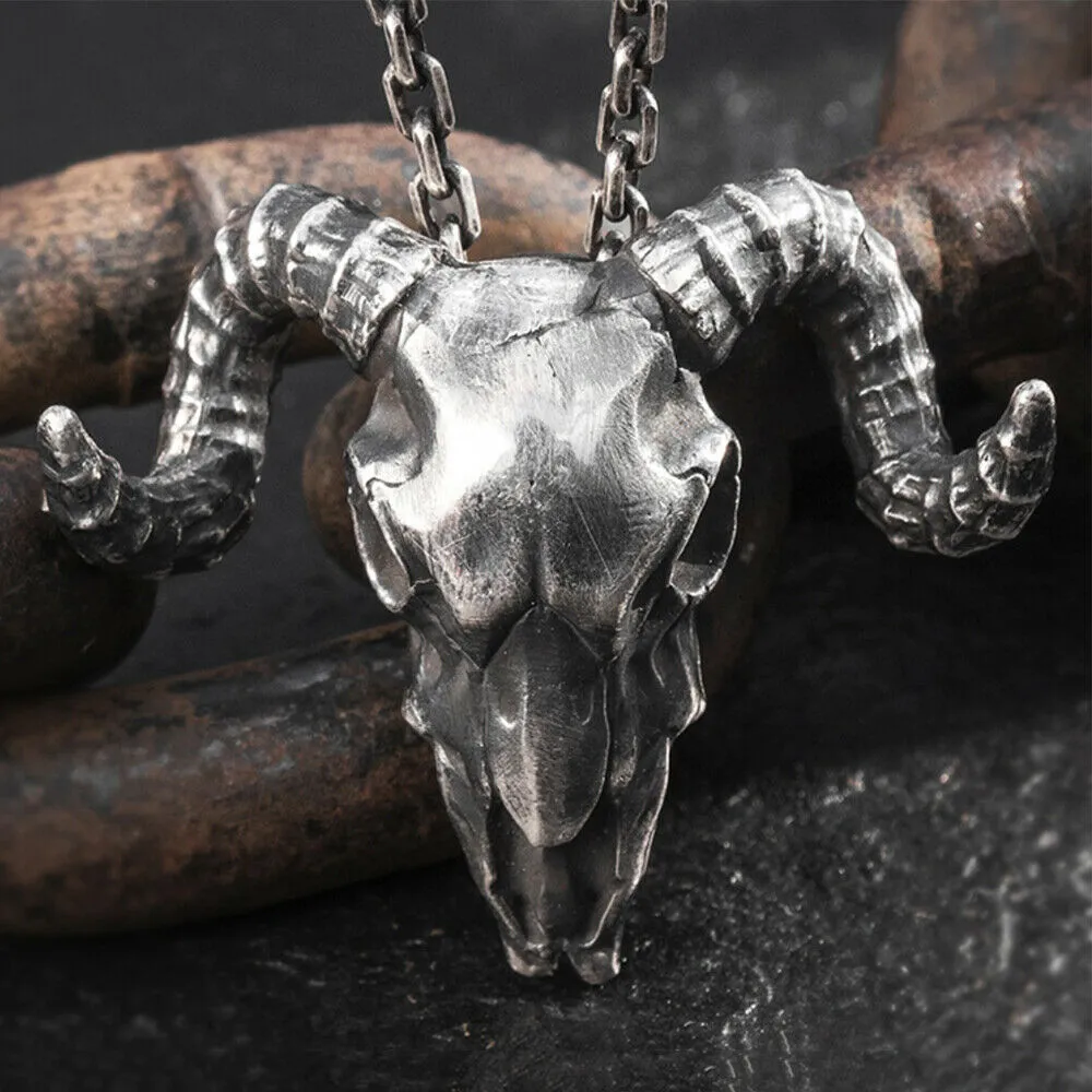 Real Solid 999 Sterling Silver Pendants Ram Head Goat Animal Horn Gothic Jewelry
