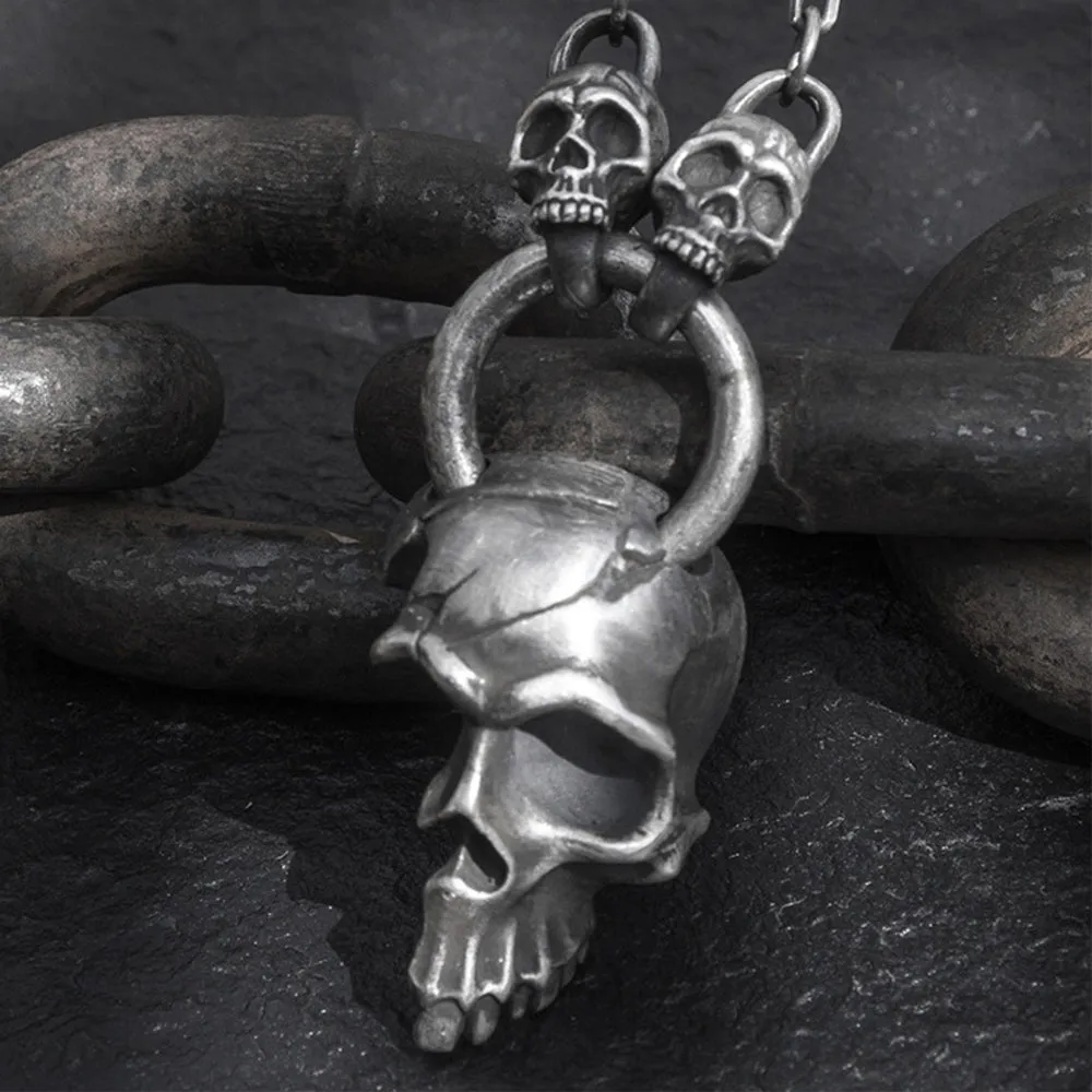 Real Solid 999 Sterling Silver Pendants Three Skulls Crack Punk Jewelry