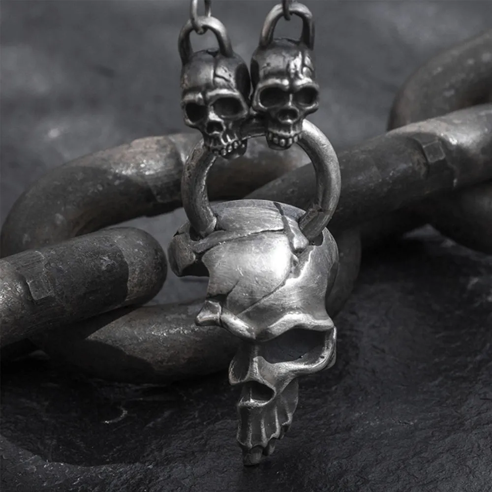 Real Solid 999 Sterling Silver Pendants Three Skulls Crack Punk Jewelry