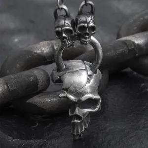 Real Solid 999 Sterling Silver Pendants Three Skulls Crack Punk Jewelry