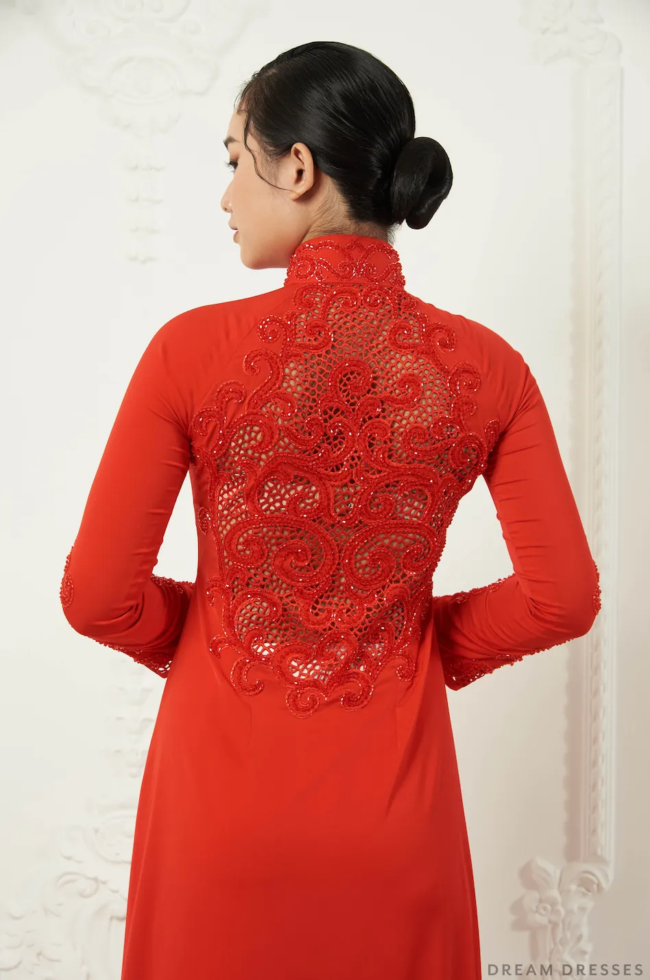 Red Bridal Ao Dai | Traditional Vietnamese Silk Bridal Dress (#LEANNA)