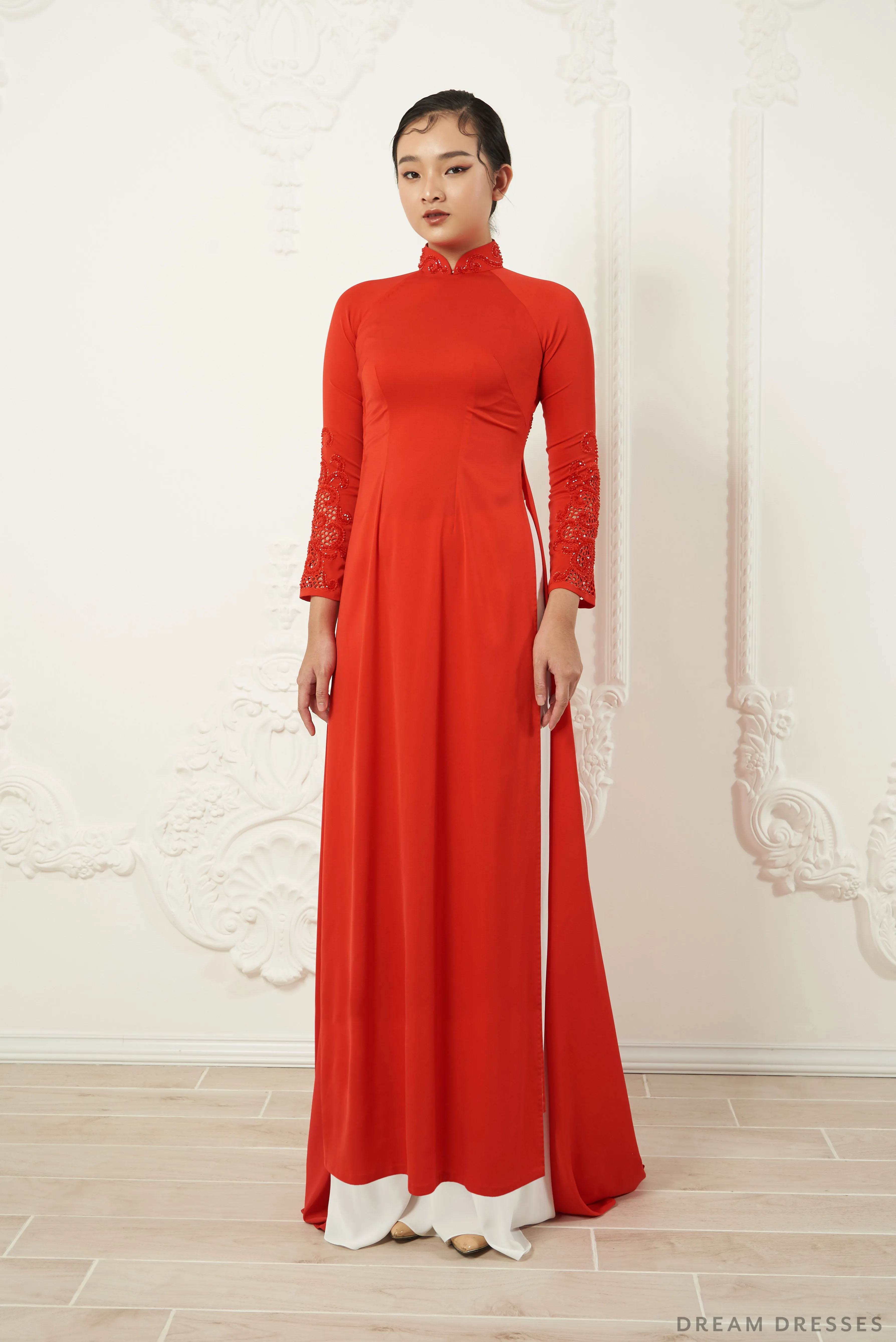 Red Bridal Ao Dai | Traditional Vietnamese Silk Bridal Dress (#LEANNA)