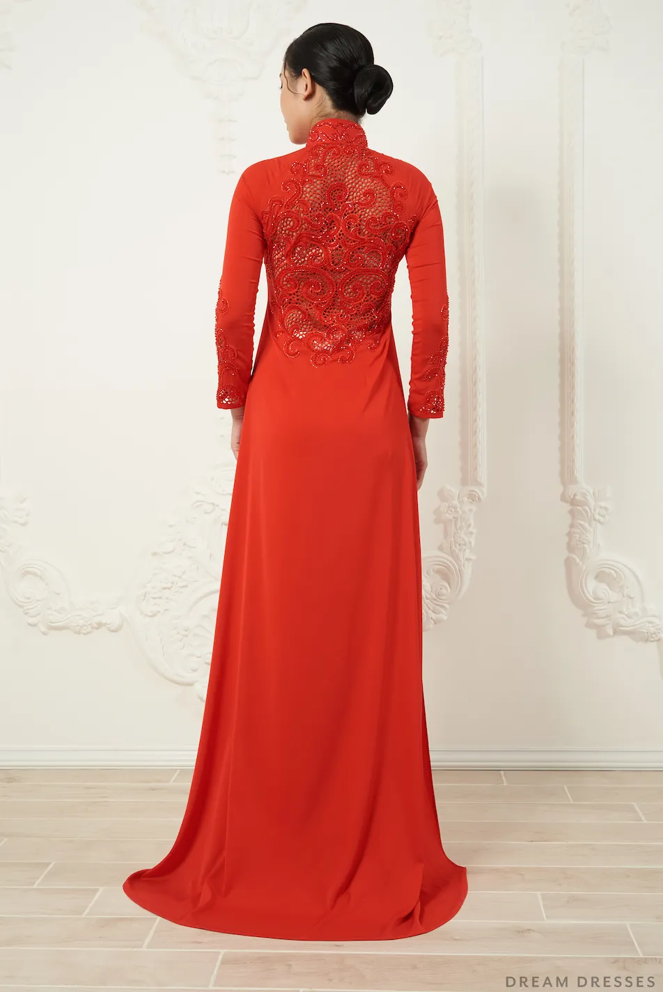 Red Bridal Ao Dai | Traditional Vietnamese Silk Bridal Dress (#LEANNA)