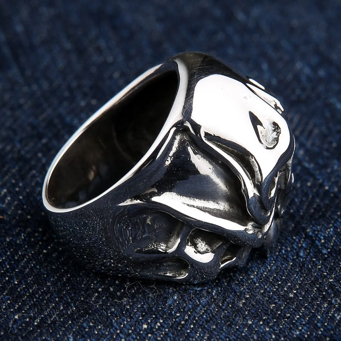 Red Eyes Vampire Skull Sterling Silver Biker Ring