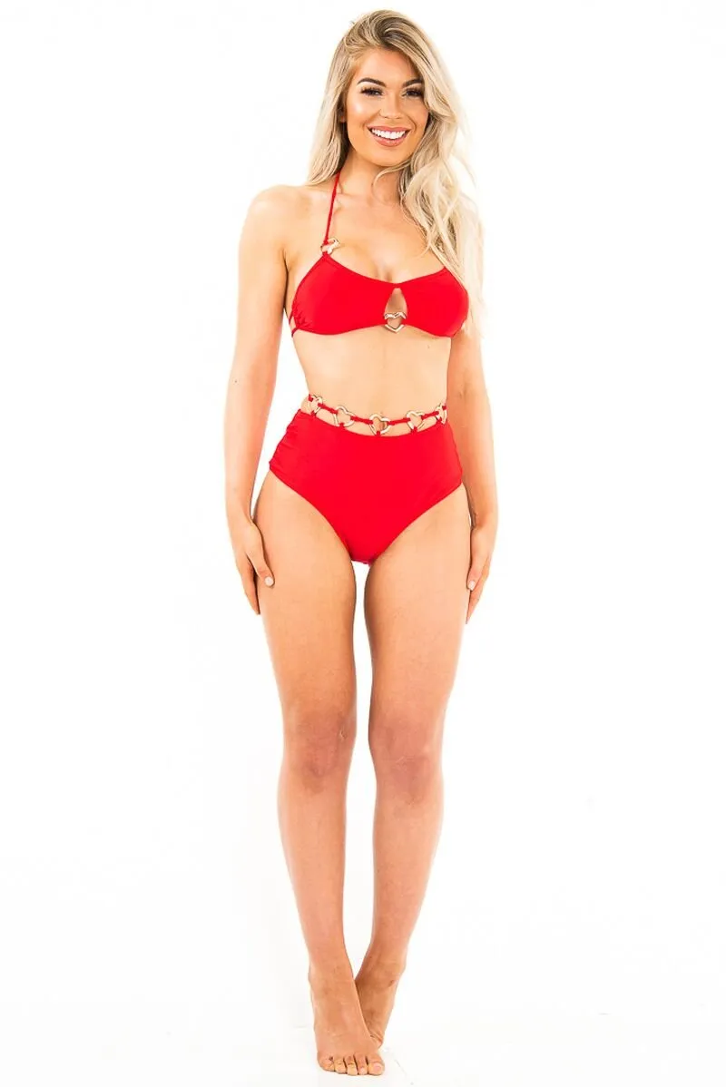 Red Heart Detail High Waist Bikini - Franki