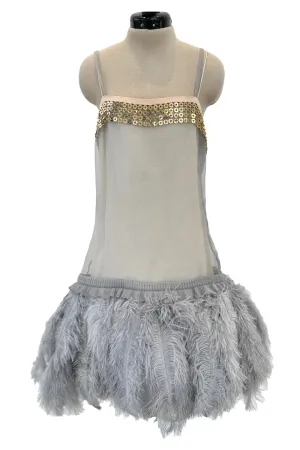 Resort 2018 Prada by Miuccia Prada Silk Organza Dress w Feather Hem