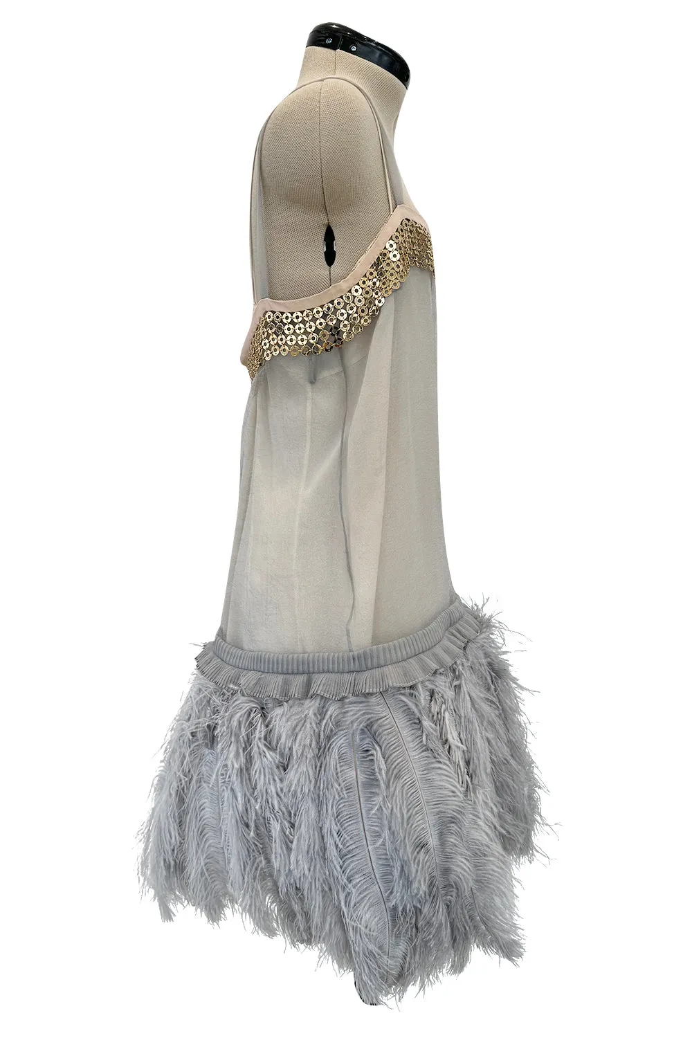 Resort 2018 Prada by Miuccia Prada Silk Organza Dress w Feather Hem