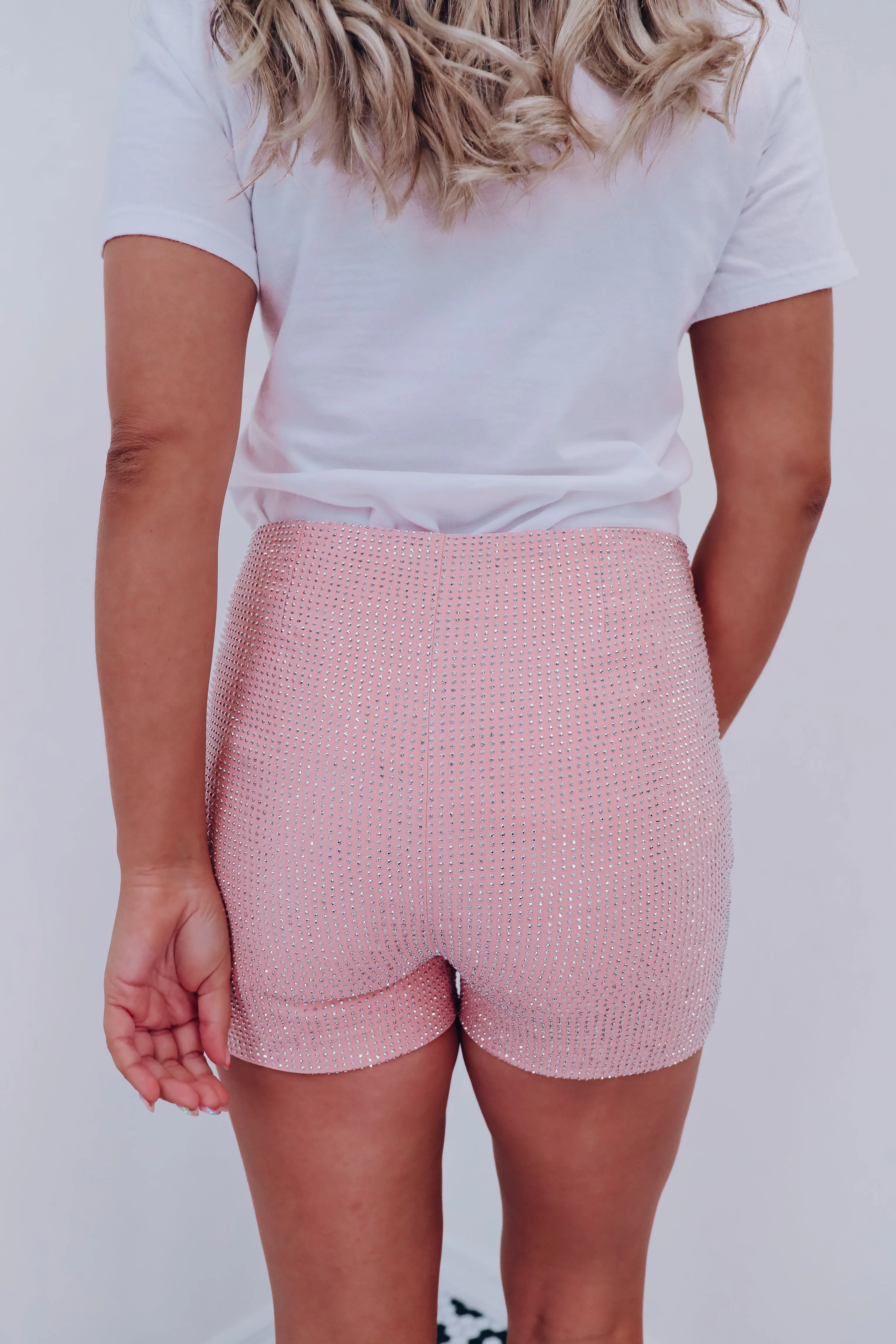 Rhianna Rhinestone Shorts - Pink