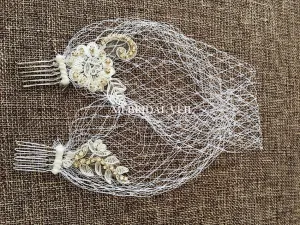 Rhinestone Bandeau Birdcage, Russian Netting Veil, Headband Veil, Mi Bridal