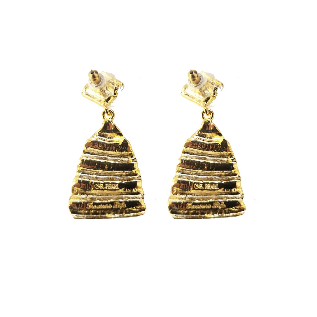 Ridged Shell Drop Triangular Earring Beige