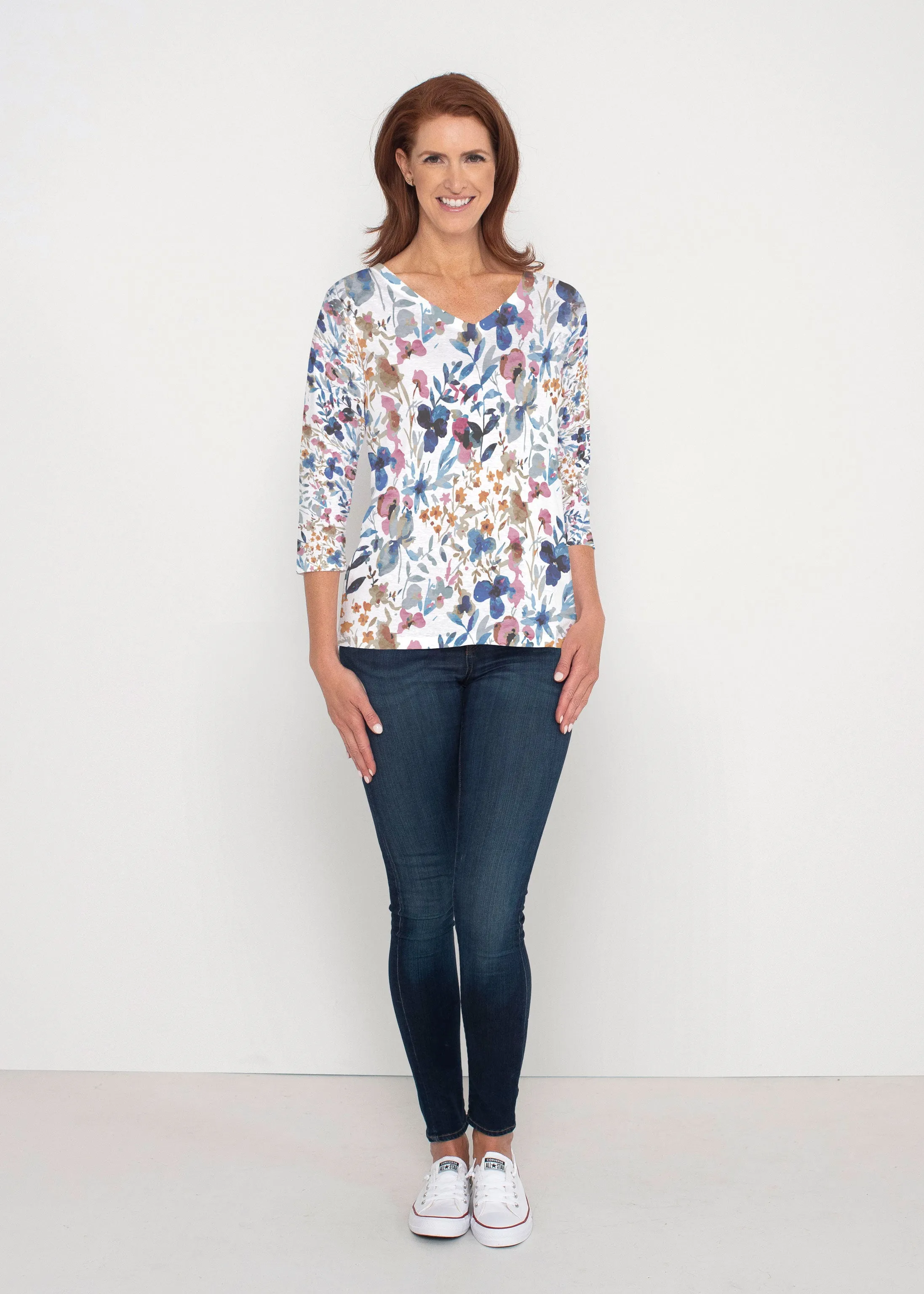 Rossa (8016) ~ Signature 3/4 Sleeve V-Neck Top