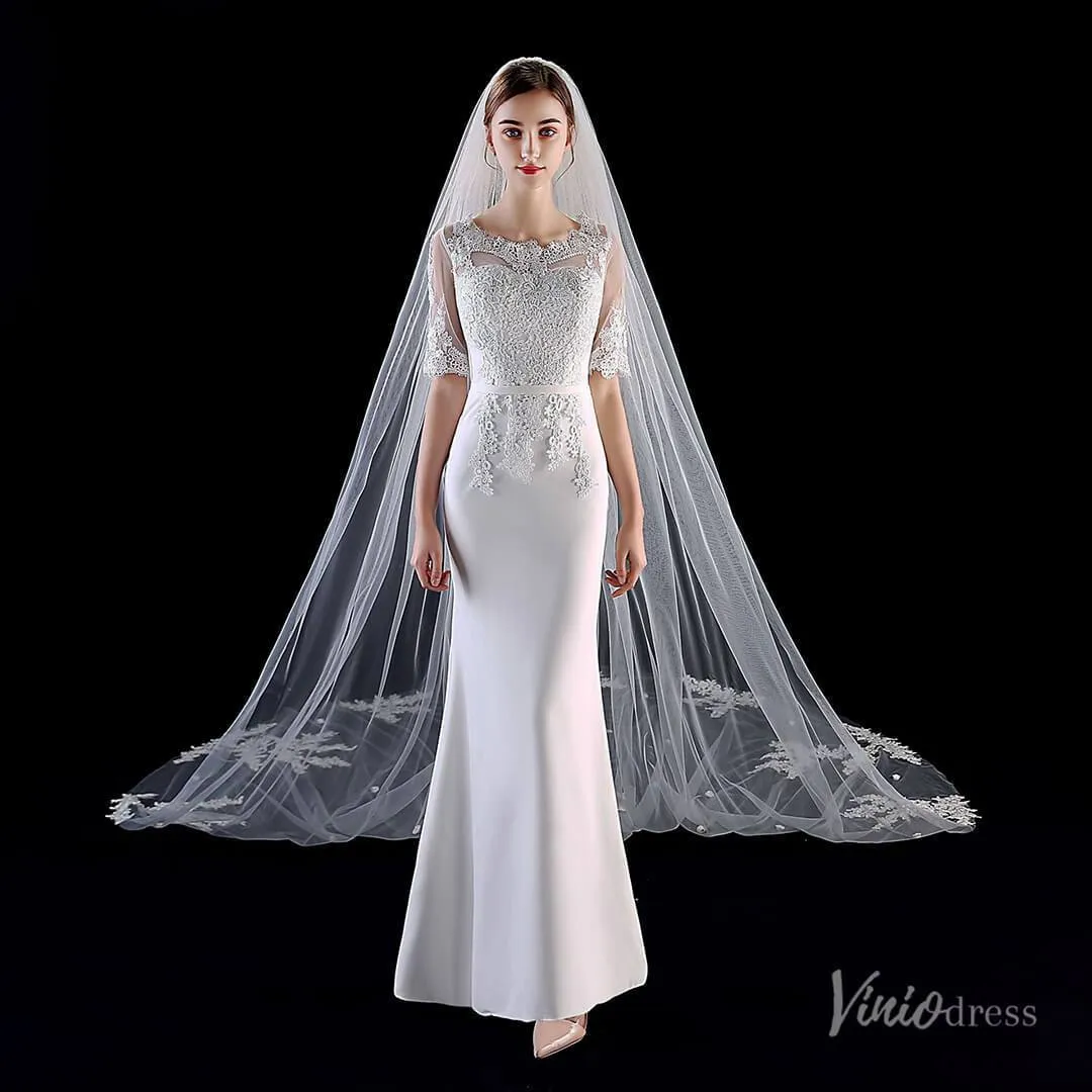 Roycebridal 1 Tier Lace Appliqued Cathedral Veil Viniodress TS1912