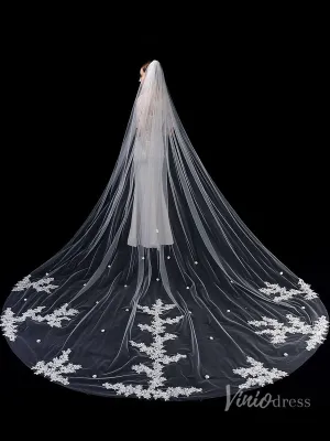 Roycebridal 1 Tier Lace Appliqued Cathedral Veil Viniodress TS1912