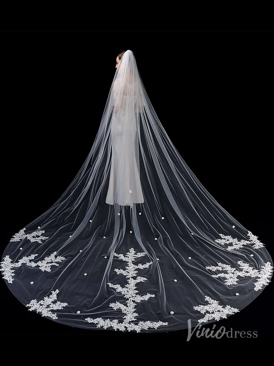 Roycebridal 1 Tier Lace Appliqued Cathedral Veil Viniodress TS1912