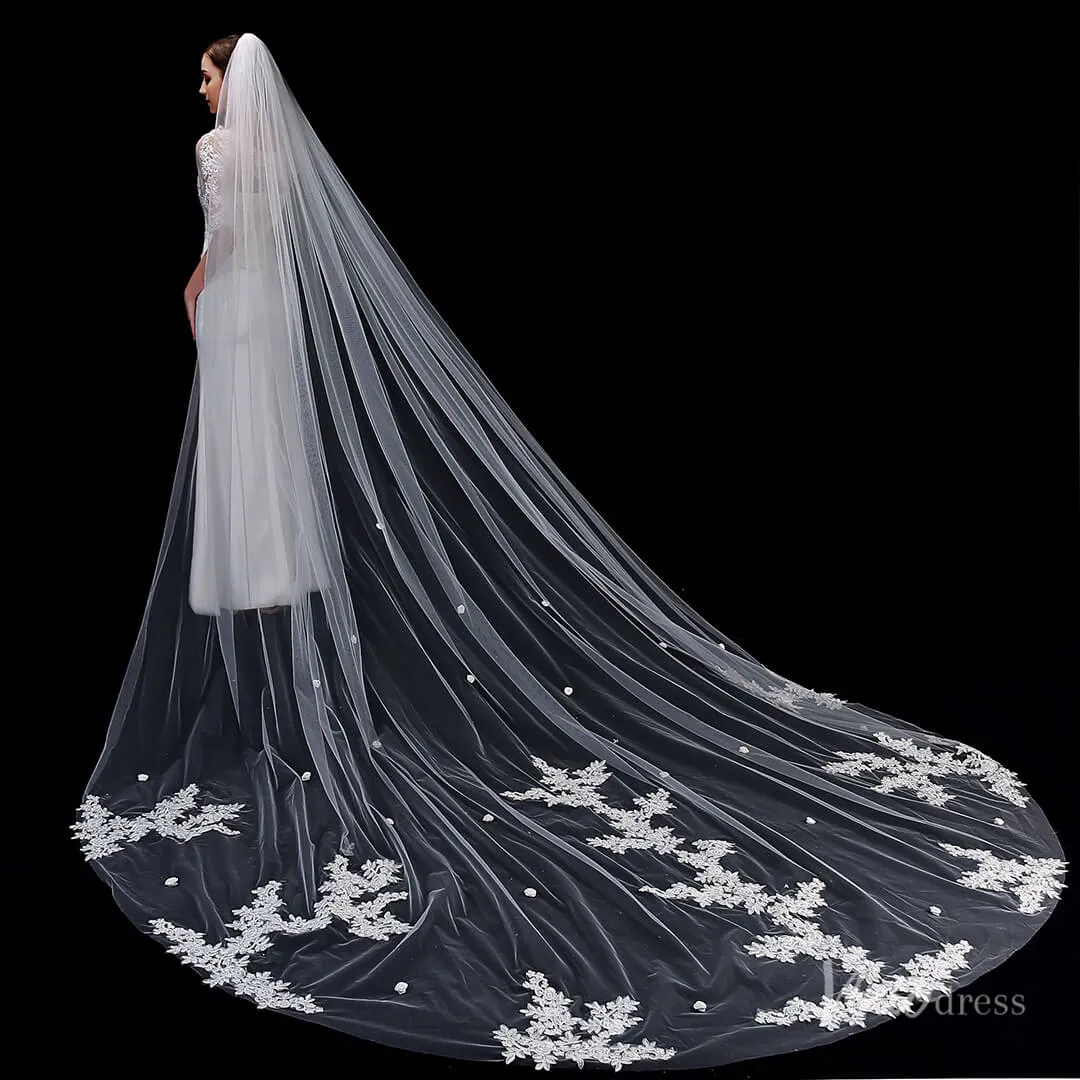 Roycebridal 1 Tier Lace Appliqued Cathedral Veil Viniodress TS1912
