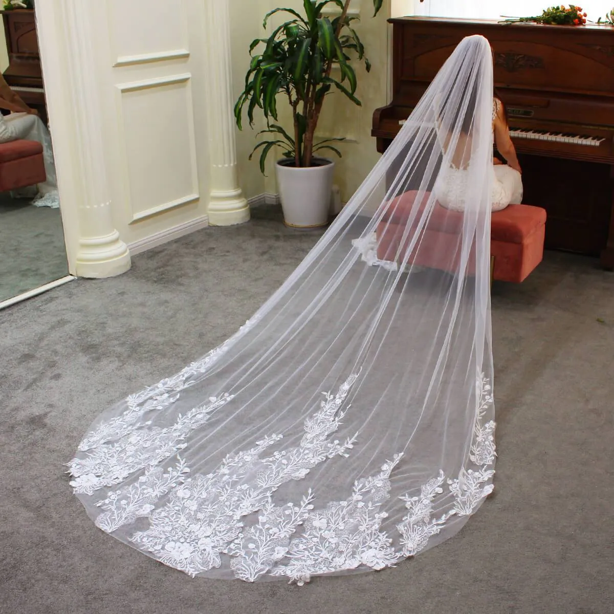 Roycebridal Floral Lace Cathedral Veil for Bride Viniodress V688