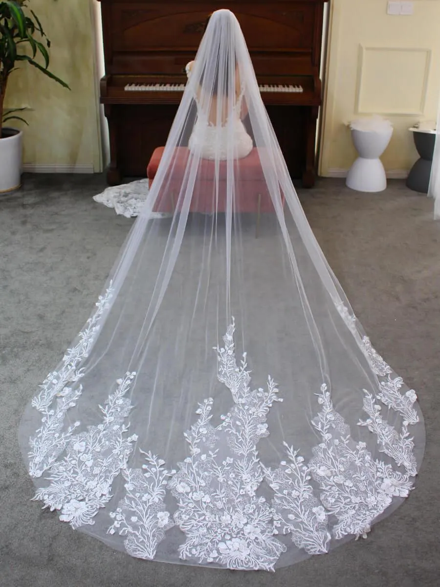 Roycebridal Floral Lace Cathedral Veil for Bride Viniodress V688