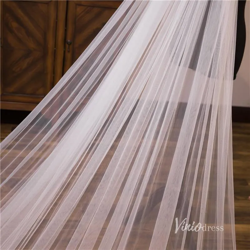 Roycebridal Sparkly Lace Appliqued 1 Tier Tulle Cathedral Veil Viniodress