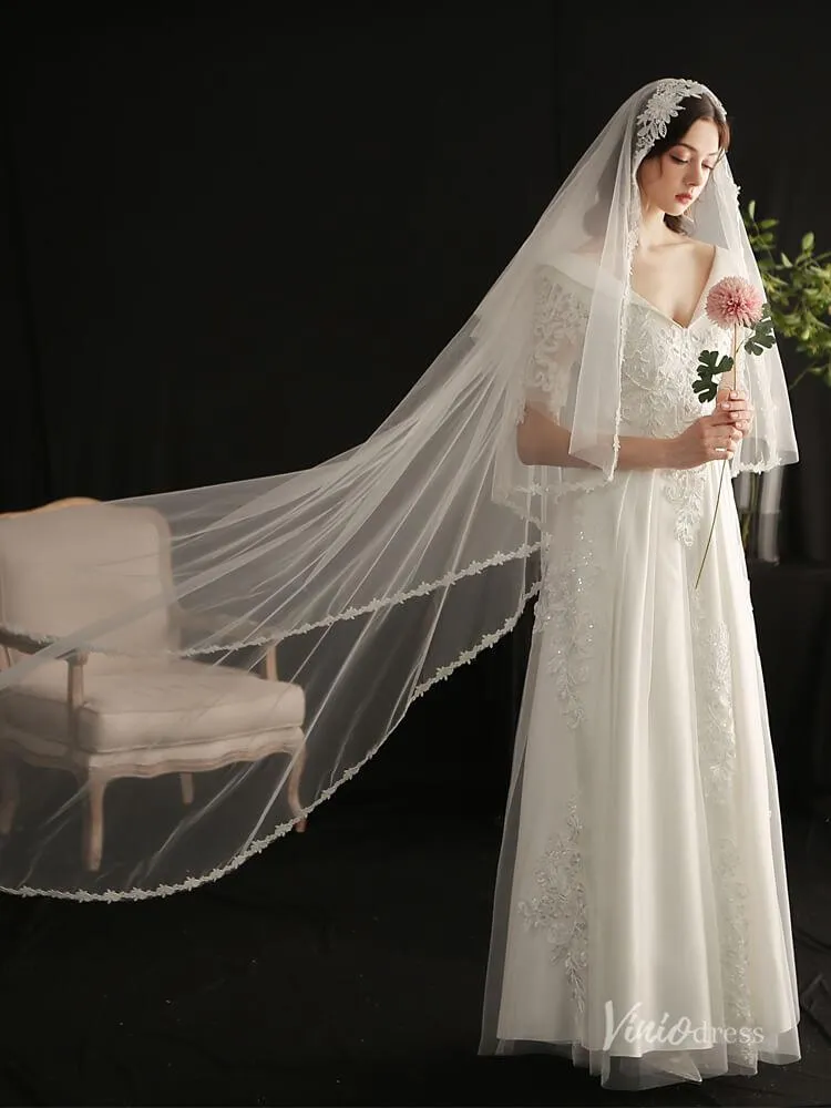 Roycebridal Vintage Lace Floor Length Bridal Veil Viniodress AC1303