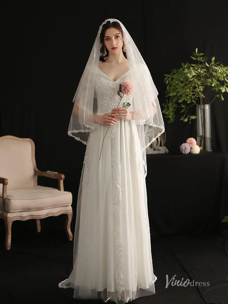 Roycebridal Vintage Lace Floor Length Bridal Veil Viniodress AC1303