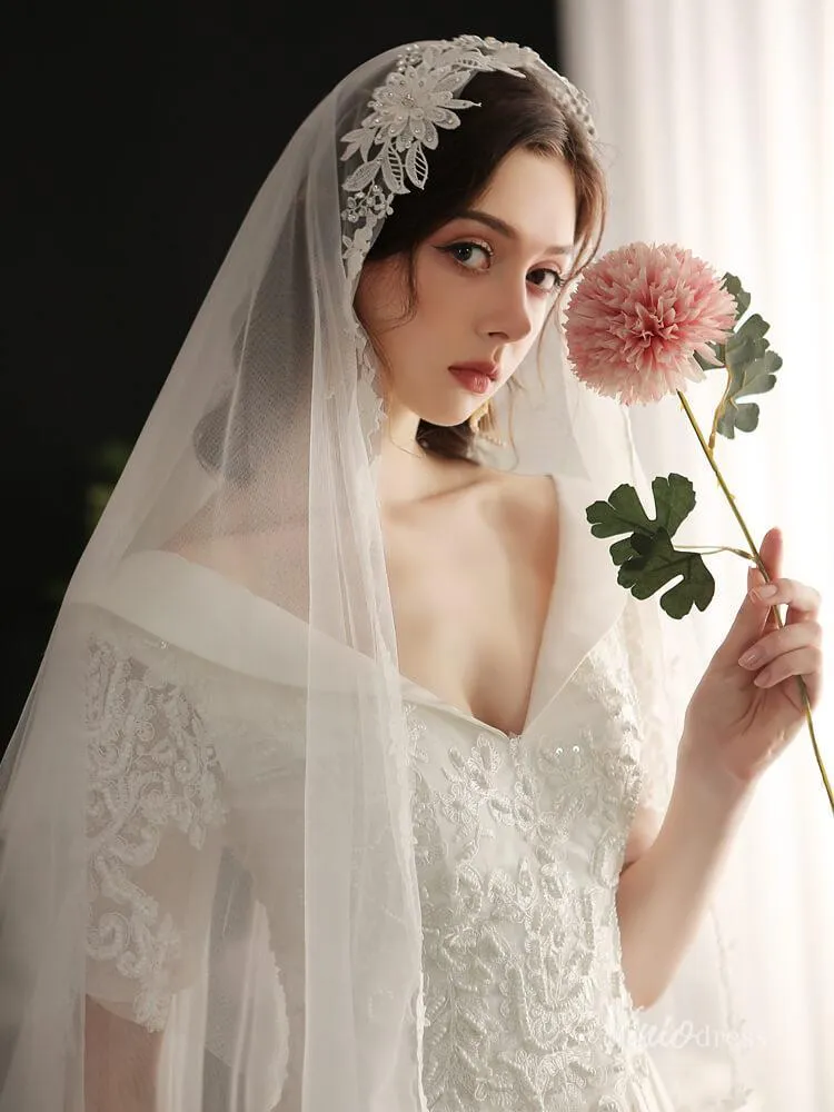 Roycebridal Vintage Lace Floor Length Bridal Veil Viniodress AC1303