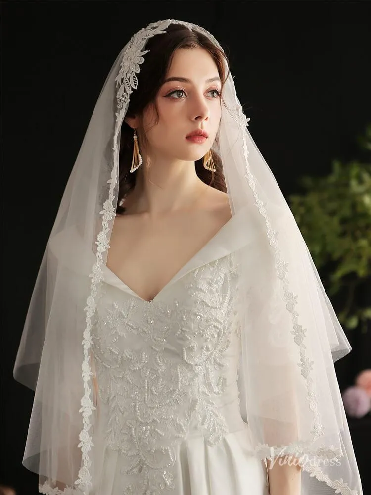 Roycebridal Vintage Lace Floor Length Bridal Veil Viniodress AC1303