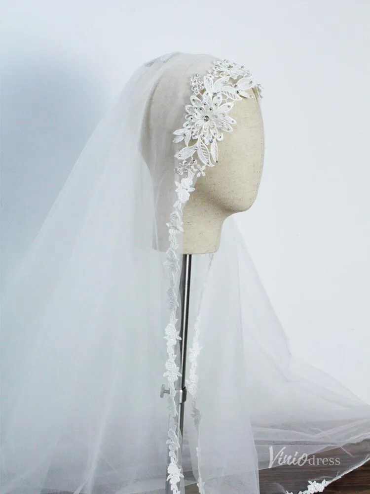 Roycebridal Vintage Lace Floor Length Bridal Veil Viniodress AC1303