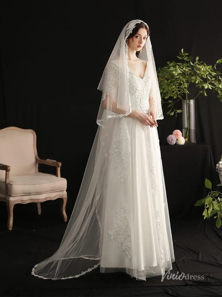 Roycebridal Vintage Lace Floor Length Bridal Veil Viniodress AC1303