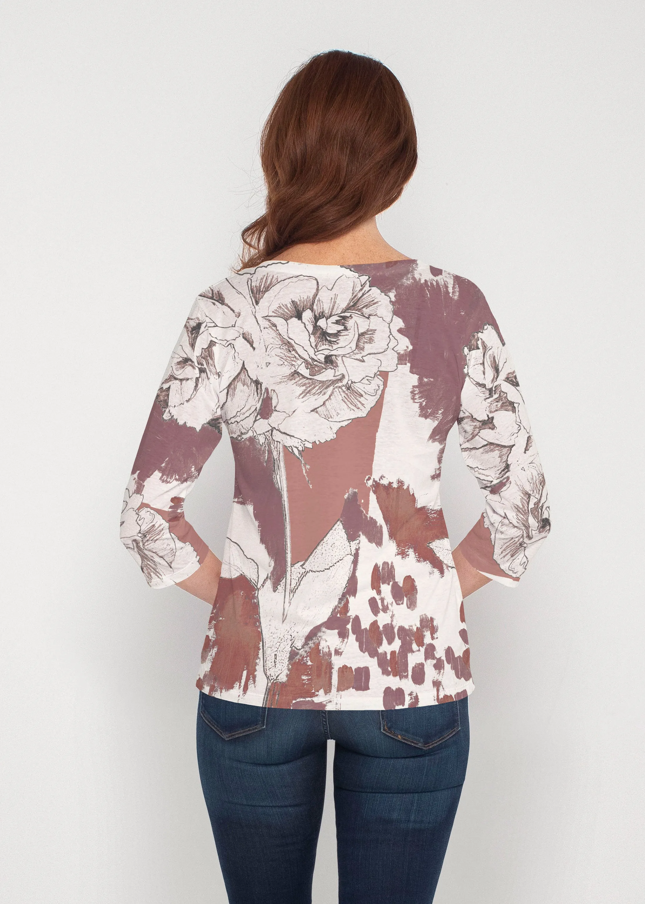 Rusty Rose (8062) ~ Signature 3/4 Sleeve V-Neck Top