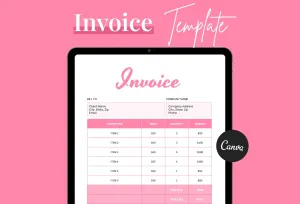Salmon Pink Invoice Canva Template Printable and Editable