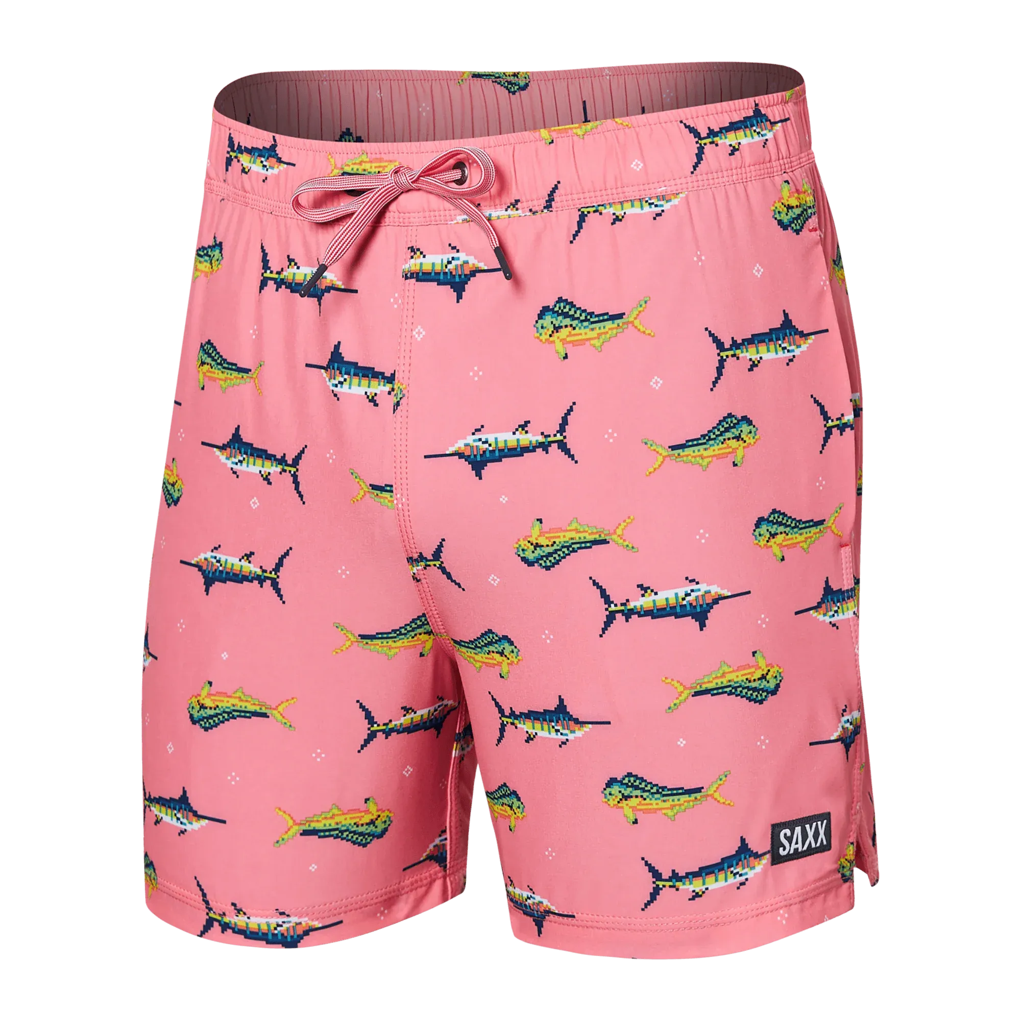 Saxx Mens Oh Buoy Stretch Volley 5" Swim Short - Trophy Catch - Flamingo