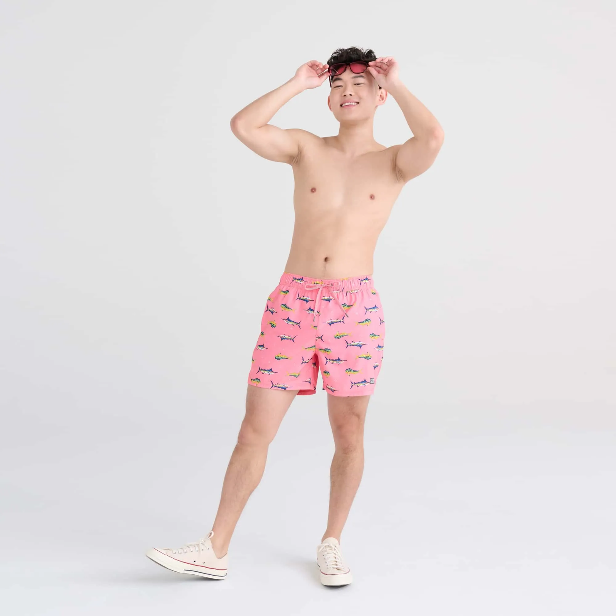 Saxx Mens Oh Buoy Stretch Volley 5" Swim Short - Trophy Catch - Flamingo